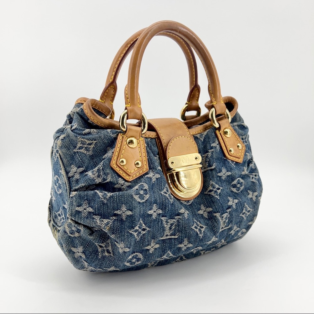 Louis Vuitton Denim Monogram Satchel with Tan Leather Trim - Picture 2 of 13